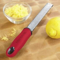 Microplane Premium Zester-Grater , Stainless Steel Blade And Red Handle -Sharp Haus Store microplane premium zester grater stainless steel red handle 1