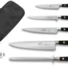 Sabatier Chef Knife Bag With 4 Knives And 1 Honing Steel - Stainless Steel Blades, POM Handles -Sharp Haus Store sabatier chef knife bag 4 knives 1 honing steel stainless steel pom handles