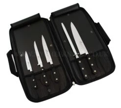 Sabatier Chef Knife Bag With 4 Knives And 1 Honing Steel - Stainless Steel Blades, POM Handles -Sharp Haus Store sabatier chef knife bag 4 knives 1 honing steel stainless steel pom handles 2