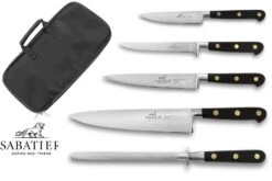 Sabatier Chef Knife Bag With 4 Knives And 1 Honing Steel - Stainless Steel Blades, POM Handles