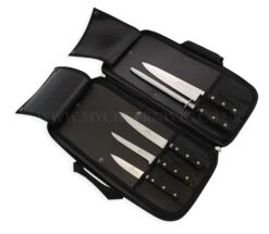 Sabatier Chef Knife Bag With 4 Knives And 1 Honing Steel - Stainless Steel Blades, POM Handles -Sharp Haus Store sabatier chef knife bag 4 knives 1 honing steel stainless steel pom handles 3