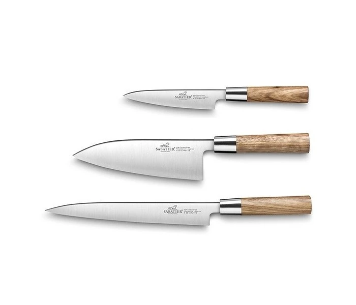 Sabatier International Knife Bag With 3 Japanese-style Knives - Wooden Handles 4 Sabatier International Knife Bag With 3 Japanese-style Knives - Wooden Handles - Image 2