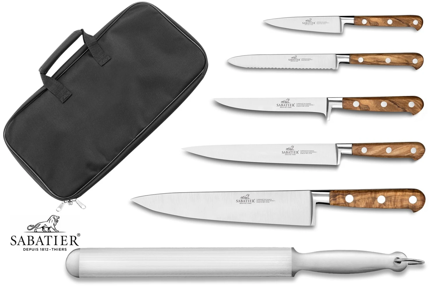 Sabatier Provençao 5-piece Knife Set + 1 Sharpening Steel + Knife Bag 3 Sabatier Provençao 5-piece Knife Set + 1 Sharpening Steel + Knife Bag