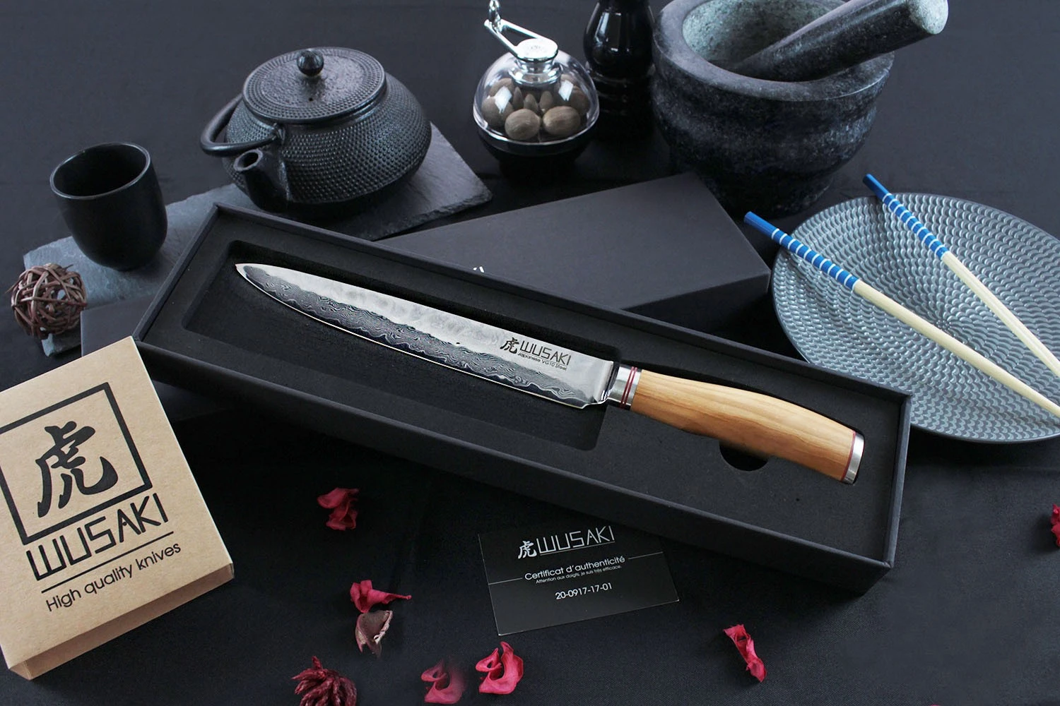 Wusaki Damas VG10 Carving Knife 20cm Olive Wood Handle 4 Wusaki Damas VG10 Carving Knife 20cm Olive Wood Handle - Image 2