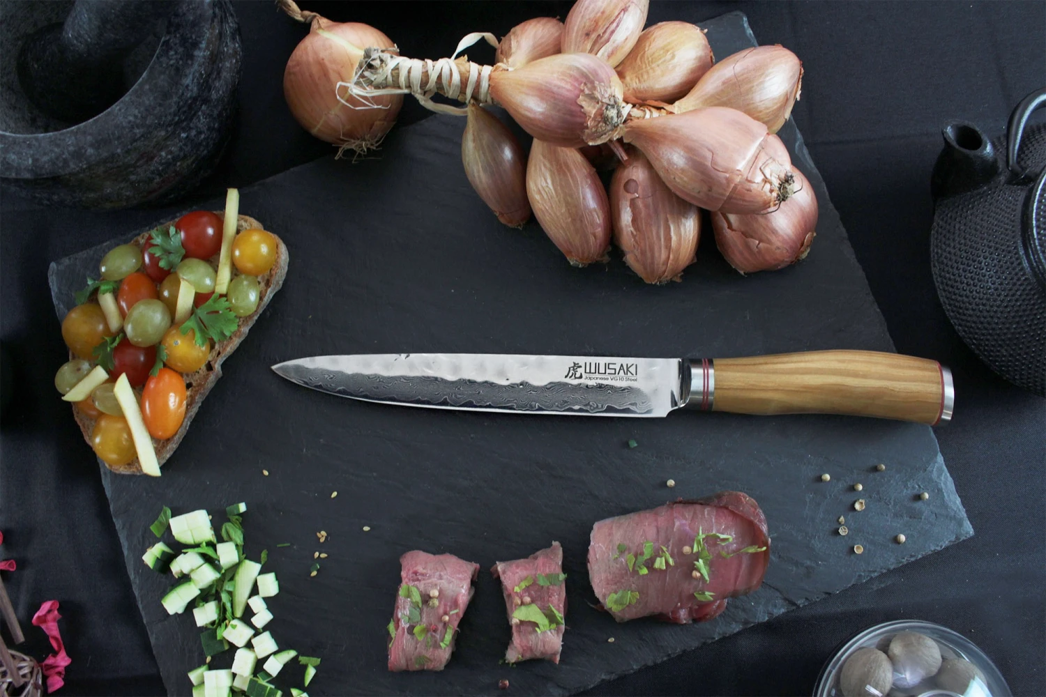 Wusaki Damas VG10 Carving Knife 20cm Olive Wood Handle 5 Wusaki Damas VG10 Carving Knife 20cm Olive Wood Handle - Image 3