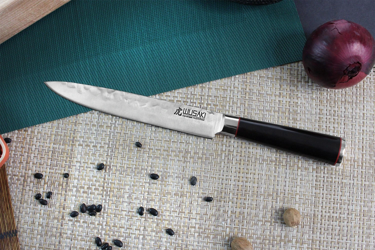 Wusaki Ebony AUS8 Carving Knife 20cm Ebony Handle 5 Wusaki Ebony AUS8 Carving Knife 20cm Ebony Handle - Image 3