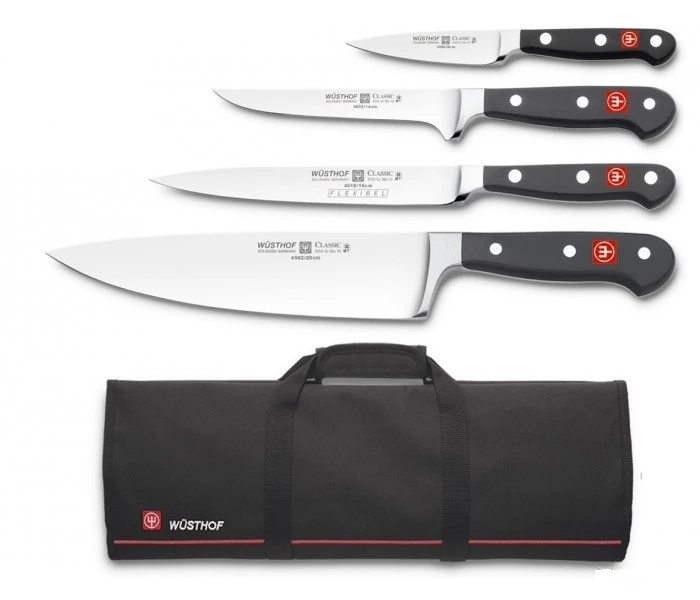 Wusthof Classic Knife Bag With 4 Kitchen Knives 3 Wusthof Classic Knife Bag With 4 Kitchen Knives